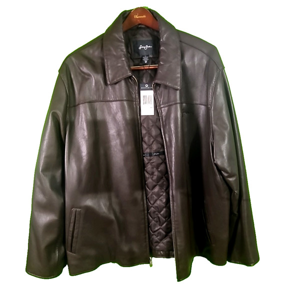 Sean John Leather Jacket XXL Brown Quilted Lined Zip Front Logo NWT Y2K fashion - Picture 14 of 15